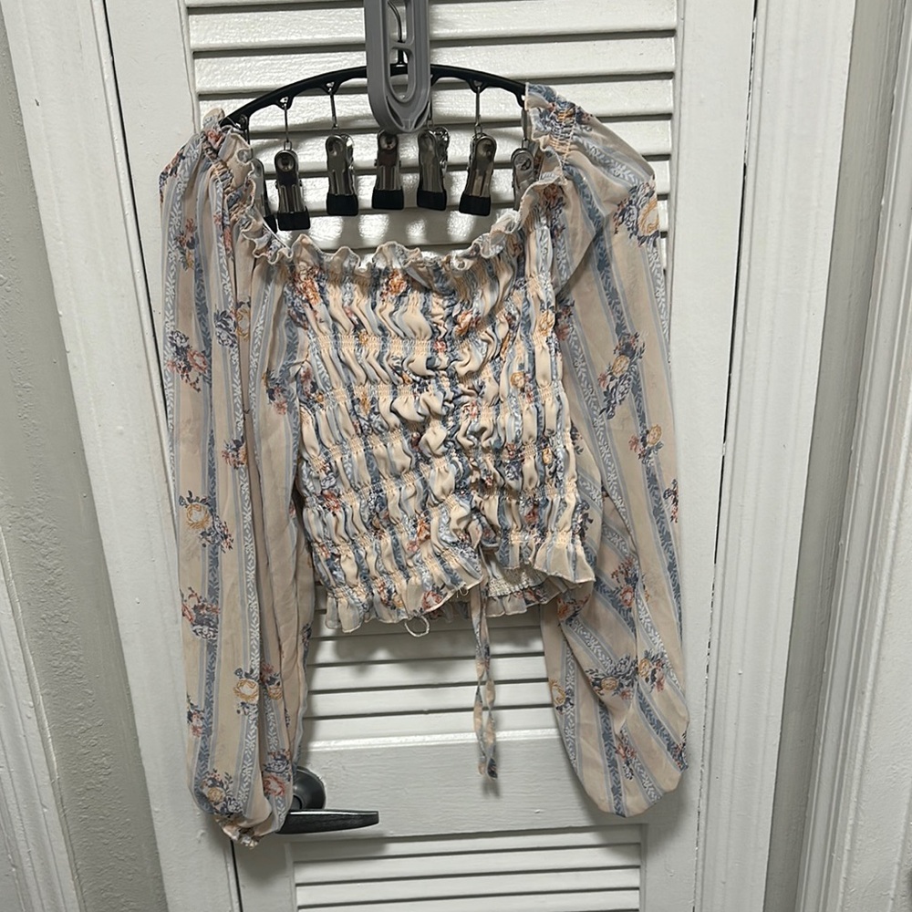 Soffe Pink Smocked Long Sleeve Blouse
